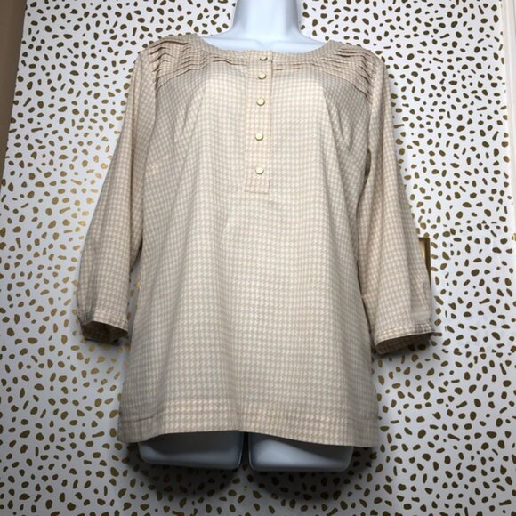 Banana Republic BR Women's Beige Patterned Top Size Large Houndstooth - Picture 6 of 11